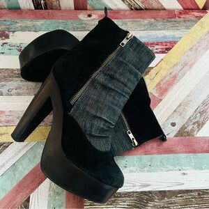 Madison Harding Double Zip Platform Boots Booties Black/Grey Blue Jean EUC SZ 8